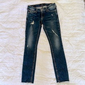Lucky Brandy Ava Skinny Distressed Ripped Raw Hem Frayed Jeans Size 24